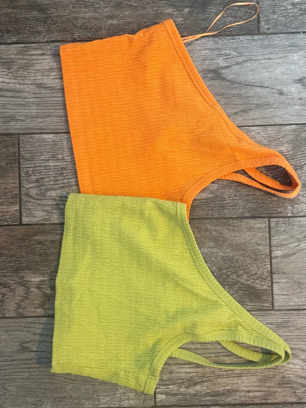 American Eagle Bright Orange and Lime Green Ribbed Crop Tops (2-Pack)